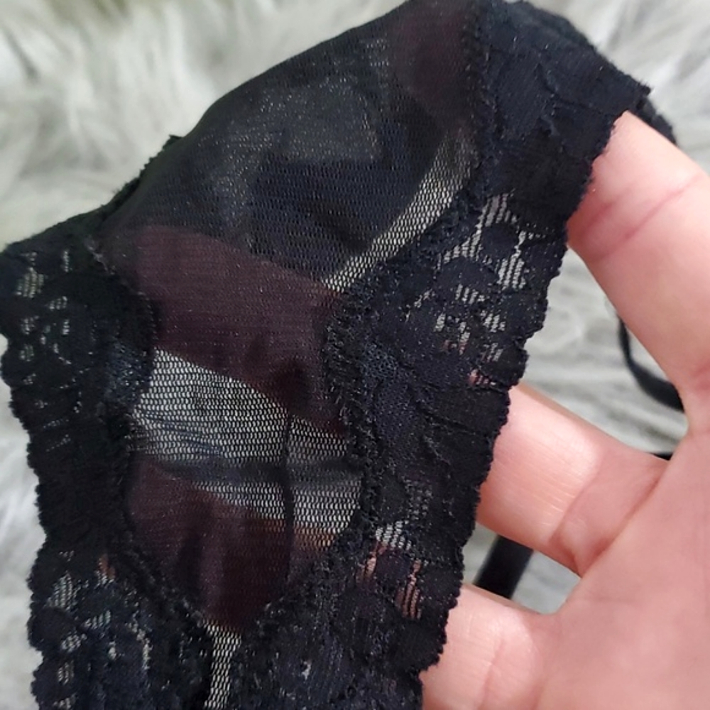 SILK and SATIN Black Lace Low Rise Thong Panty - Picture 3 of 5